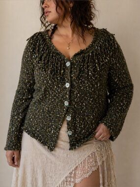 Ruby Rd Cottagecore‎ Chunky Knit Cardigan 1X Speckled Sweater Woodland Forest